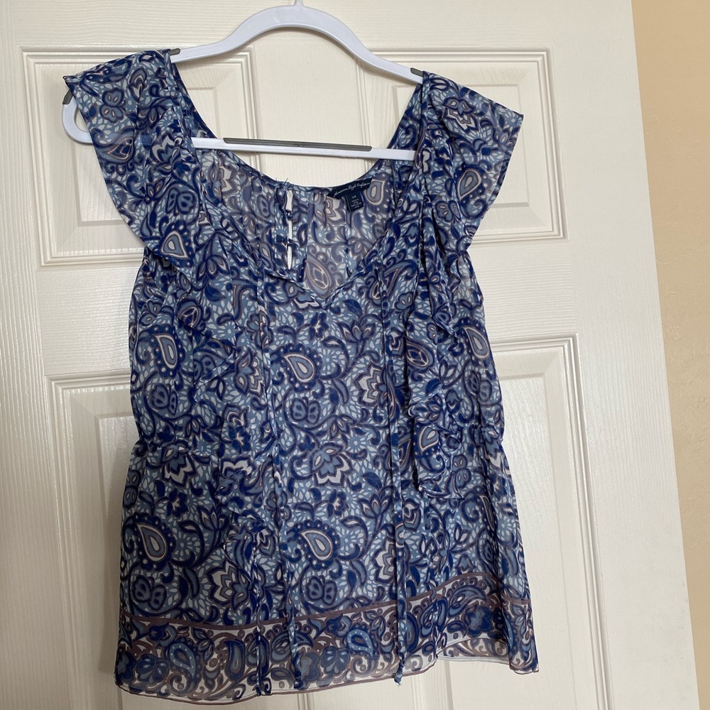 American Eagle Paisley Ruffle Tank